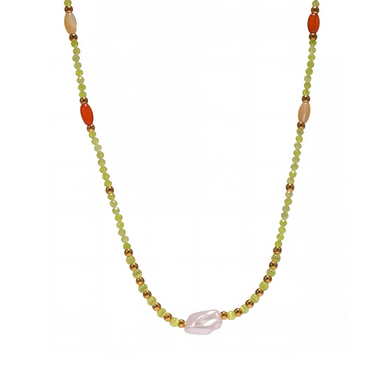 316L Stainless Steel Delicate Faceted Cat's Eye Beaded Necklace - Image 5