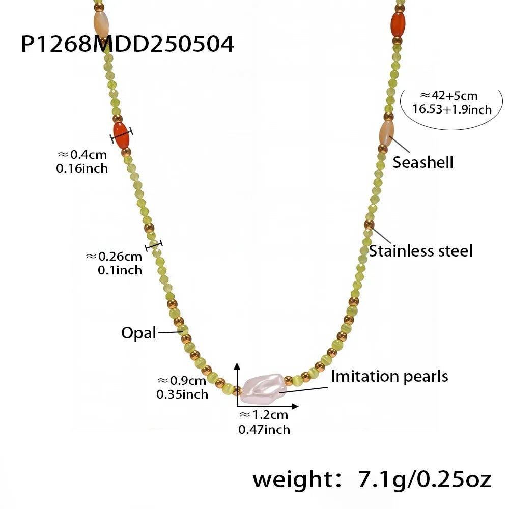 316L Stainless Steel Delicate Faceted Cat's Eye Beaded Necklace - Image 6