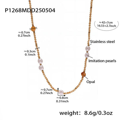 316L Stainless Steel Delicate Faceted Cat's Eye Beaded Necklace - Image 7