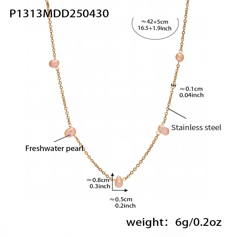 316L Stainless Steel Delicate Freshwater Pearl Necklace - Image 5