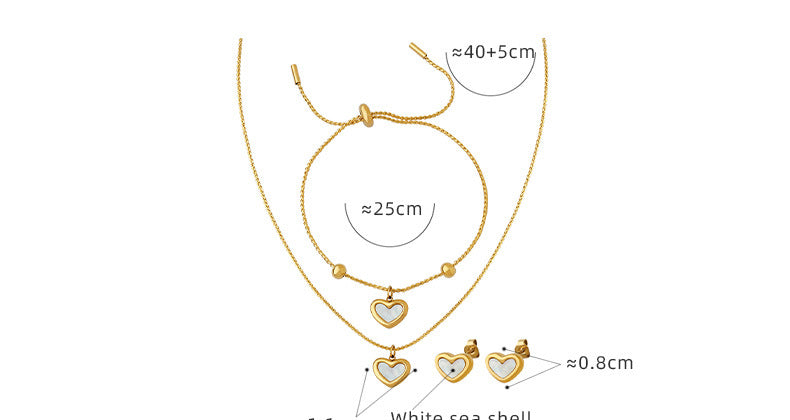 316L Stainless Steel Delicate Heart Shell Necklace, Bracelet & Earring Collection - Image 1