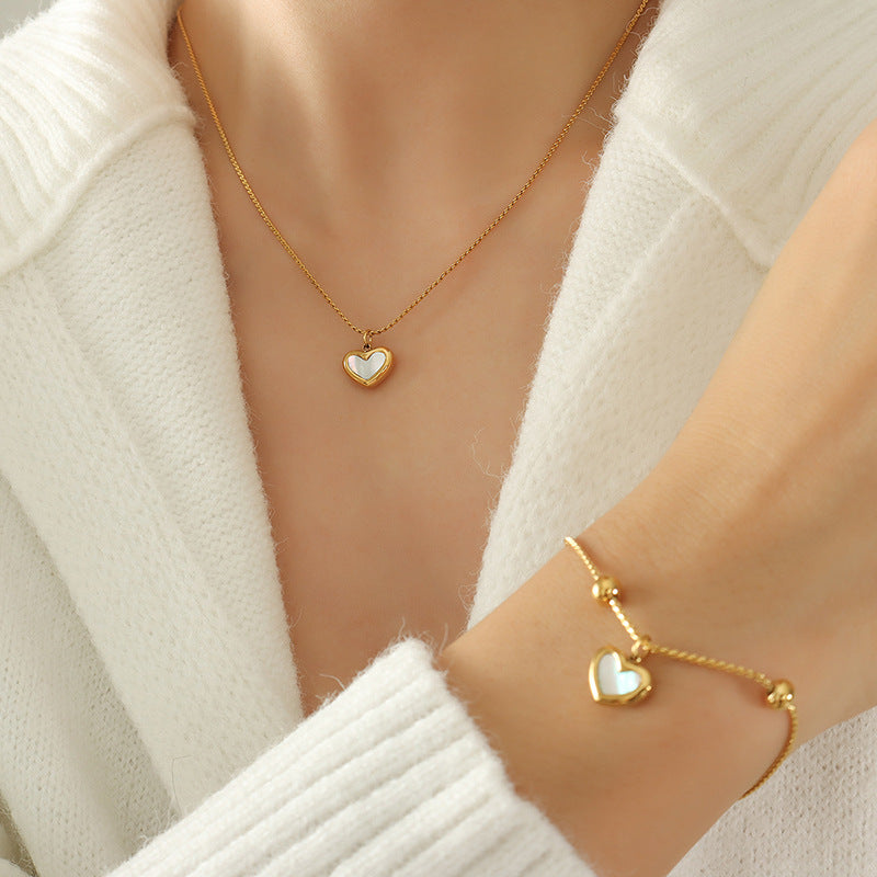 316L Stainless Steel Delicate Heart Shell Necklace, Bracelet & Earring Collection - Image 6