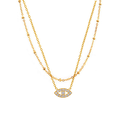 316L Stainless Steel Delicate Layered Evil Eye 5A Zircon Necklace & Bracelet - Image 10