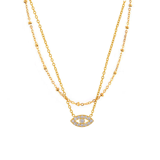 316L Stainless Steel Delicate Layered Evil Eye 5A Zircon Necklace & Bracelet - Image 10