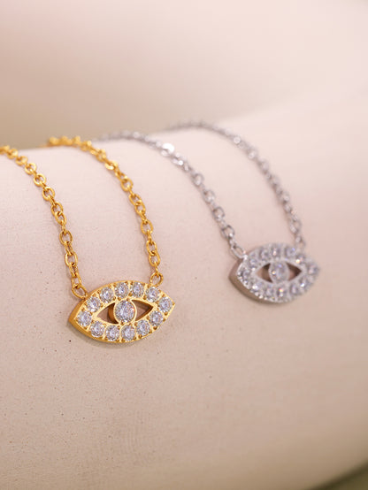 316L Stainless Steel Delicate Layered Evil Eye 5A Zircon Necklace & Bracelet - Image 3