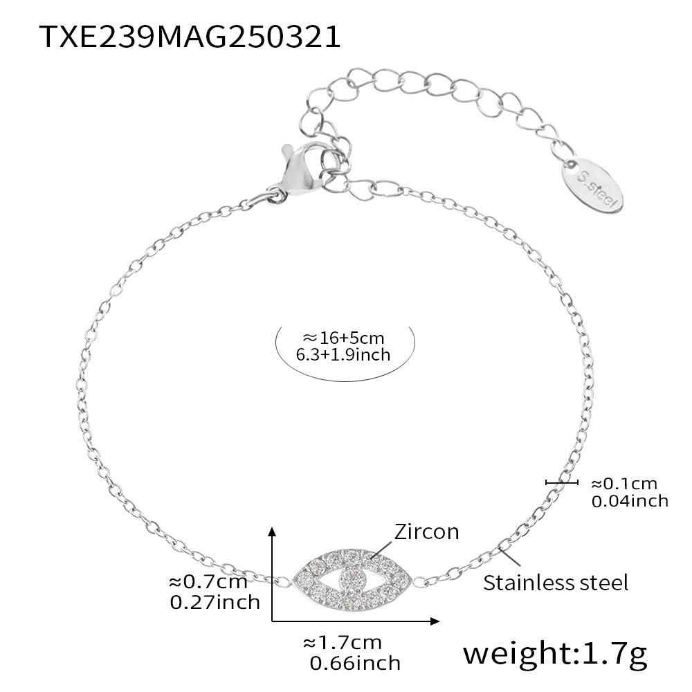 316L Stainless Steel Delicate Layered Evil Eye 5A Zircon Necklace & Bracelet - Image 4