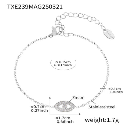 316L Stainless Steel Delicate Layered Evil Eye 5A Zircon Necklace & Bracelet - Image 4
