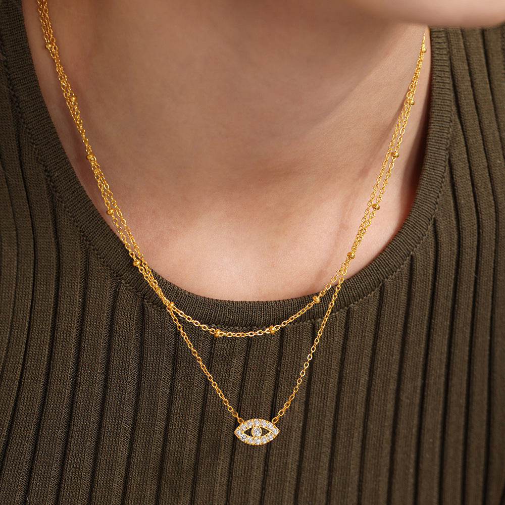 316L Stainless Steel Delicate Layered Evil Eye 5A Zircon Necklace & Bracelet - Image 5