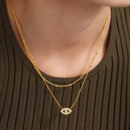 316L Stainless Steel Delicate Layered Evil Eye 5A Zircon Necklace & Bracelet - Image 5