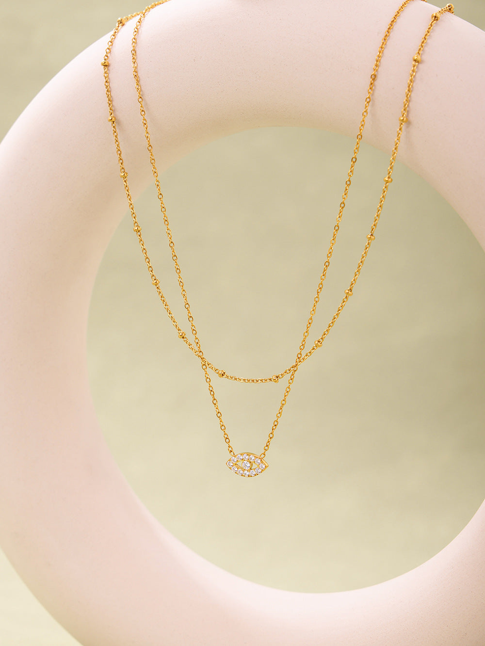 316L Stainless Steel Delicate Layered Evil Eye 5A Zircon Necklace & Bracelet - Image 6