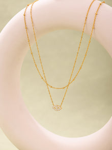 316L Stainless Steel Delicate Layered Evil Eye 5A Zircon Necklace & Bracelet - Image 6