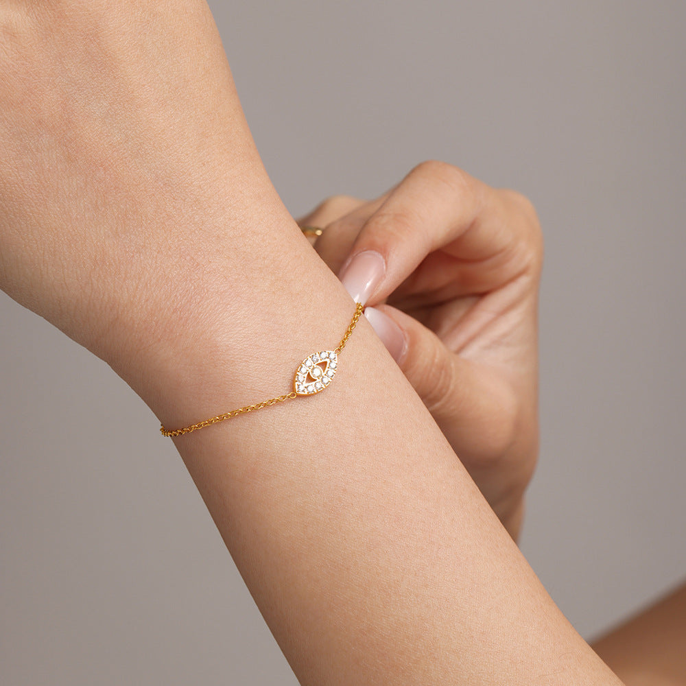 316L Stainless Steel Delicate Layered Evil Eye 5A Zircon Necklace & Bracelet - Image 9