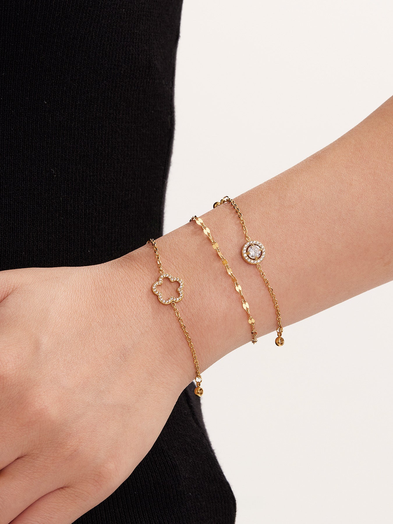 316L Stainless Steel Delicate Pave Zircon Hollow Flower Tassel Anklet - Image 1