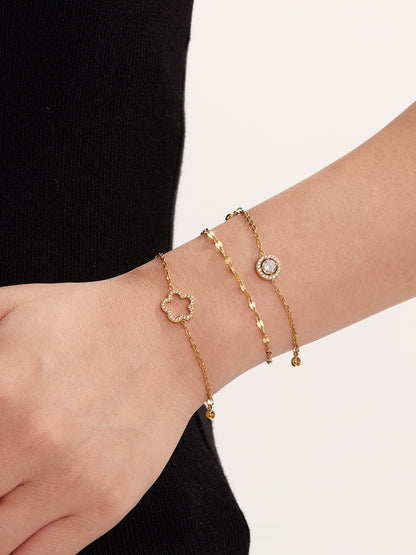 316L Stainless Steel Delicate Pave Zircon Hollow Flower Tassel Anklet - Image 1