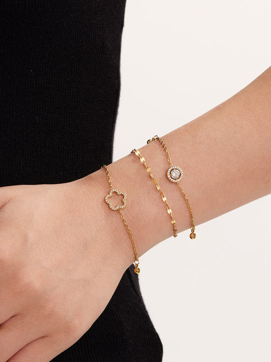 316L Stainless Steel Delicate Pave Zircon Hollow Flower Tassel Anklet - Image 1