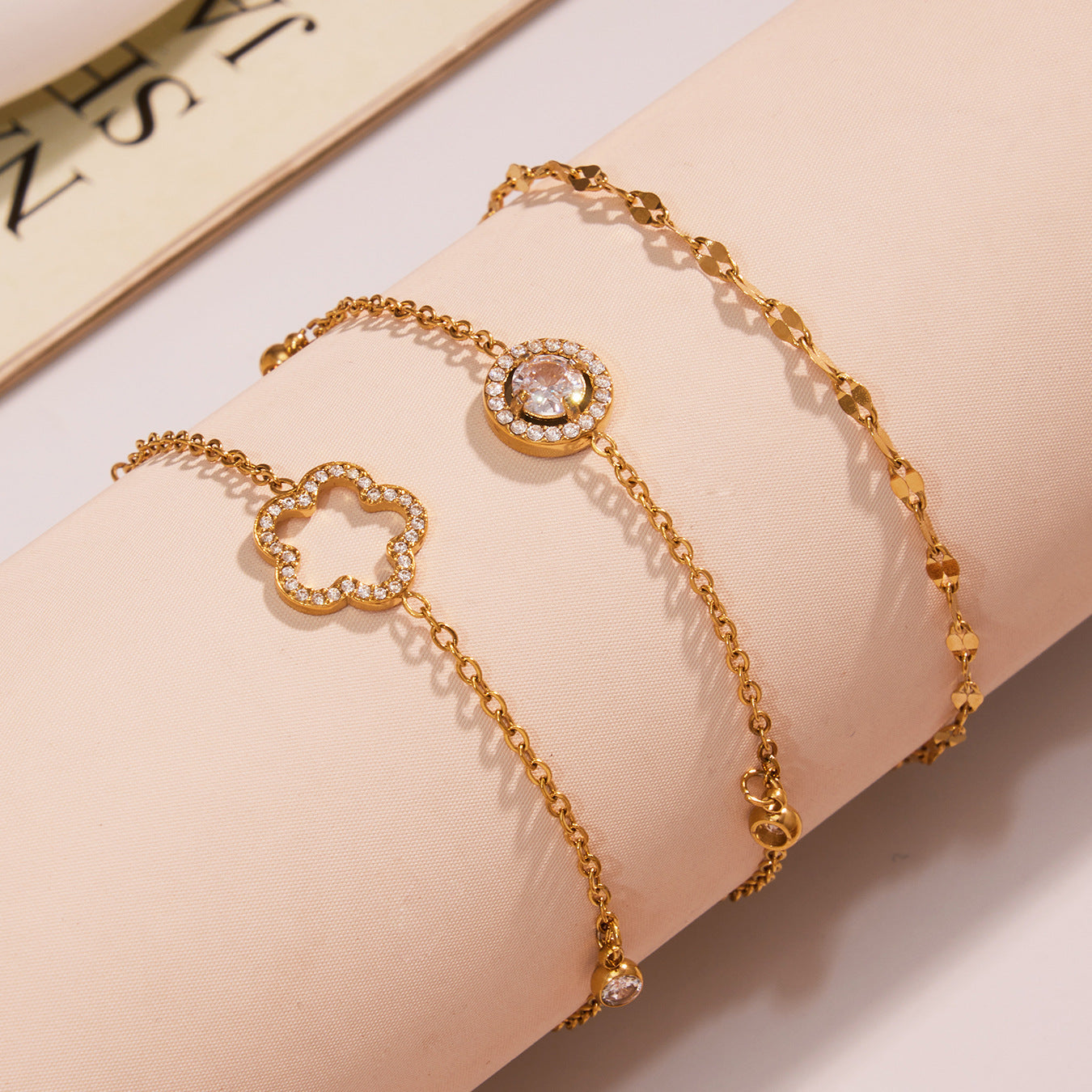 316L Stainless Steel Delicate Pave Zircon Hollow Flower Tassel Anklet - Image 11