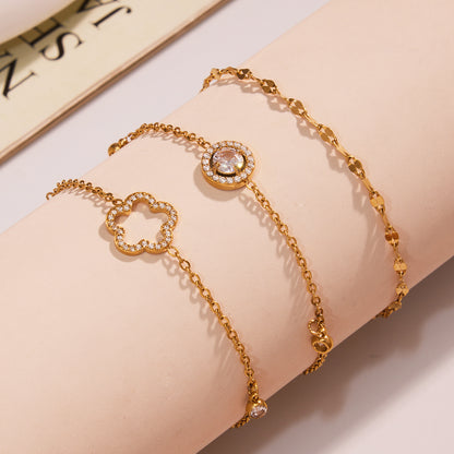 316L Stainless Steel Delicate Pave Zircon Hollow Flower Tassel Anklet - Image 11