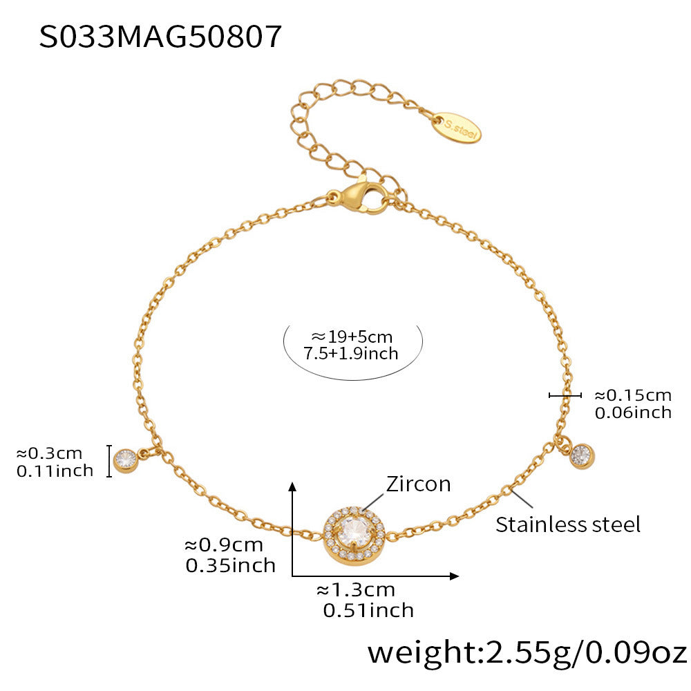 316L Stainless Steel Delicate Pave Zircon Hollow Flower Tassel Anklet - Image 2