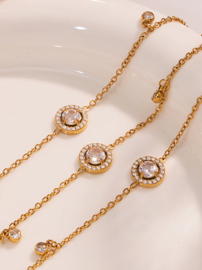 316L Stainless Steel Delicate Pave Zircon Hollow Flower Tassel Anklet - Image 4