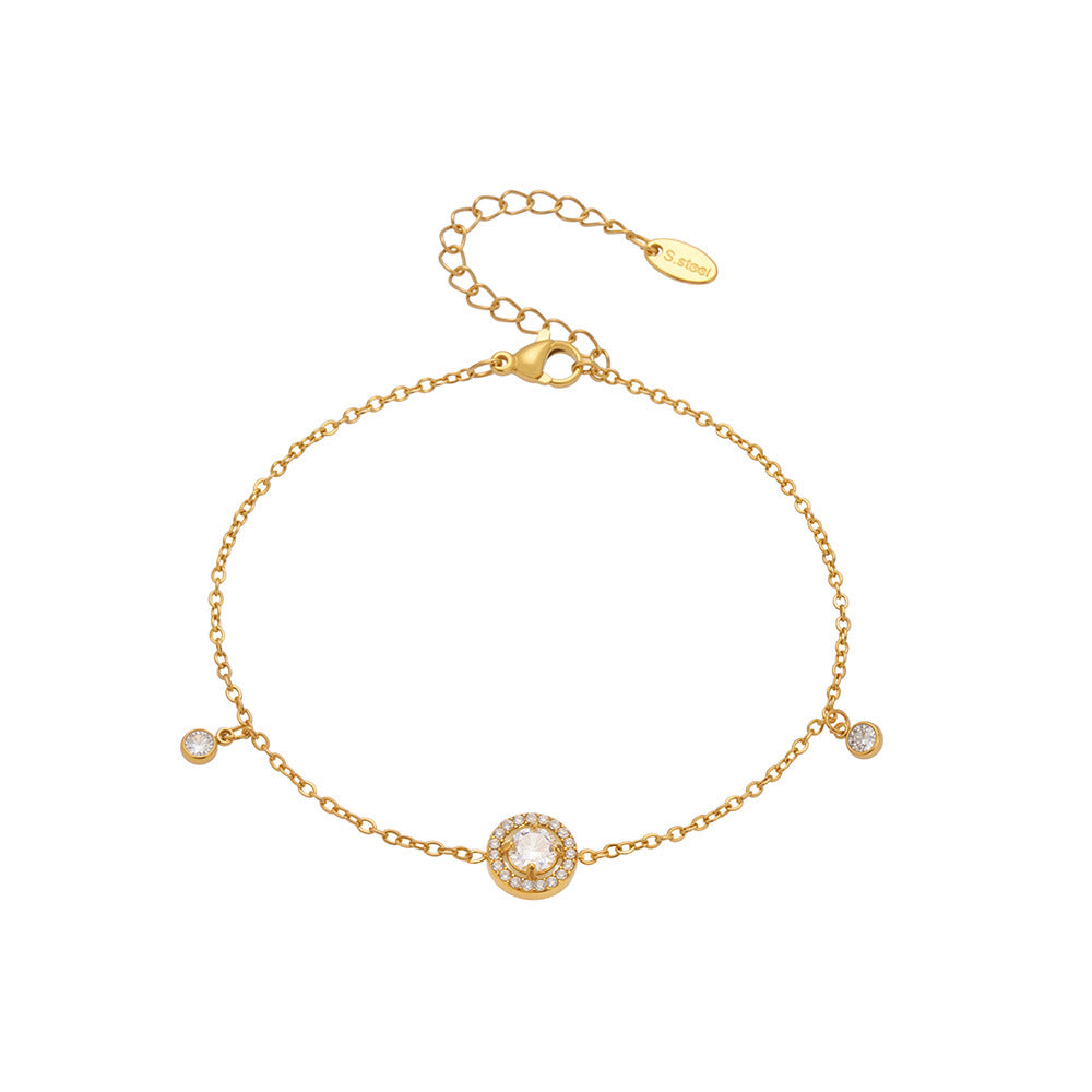 316L Stainless Steel Delicate Pave Zircon Hollow Flower Tassel Anklet - Image 9