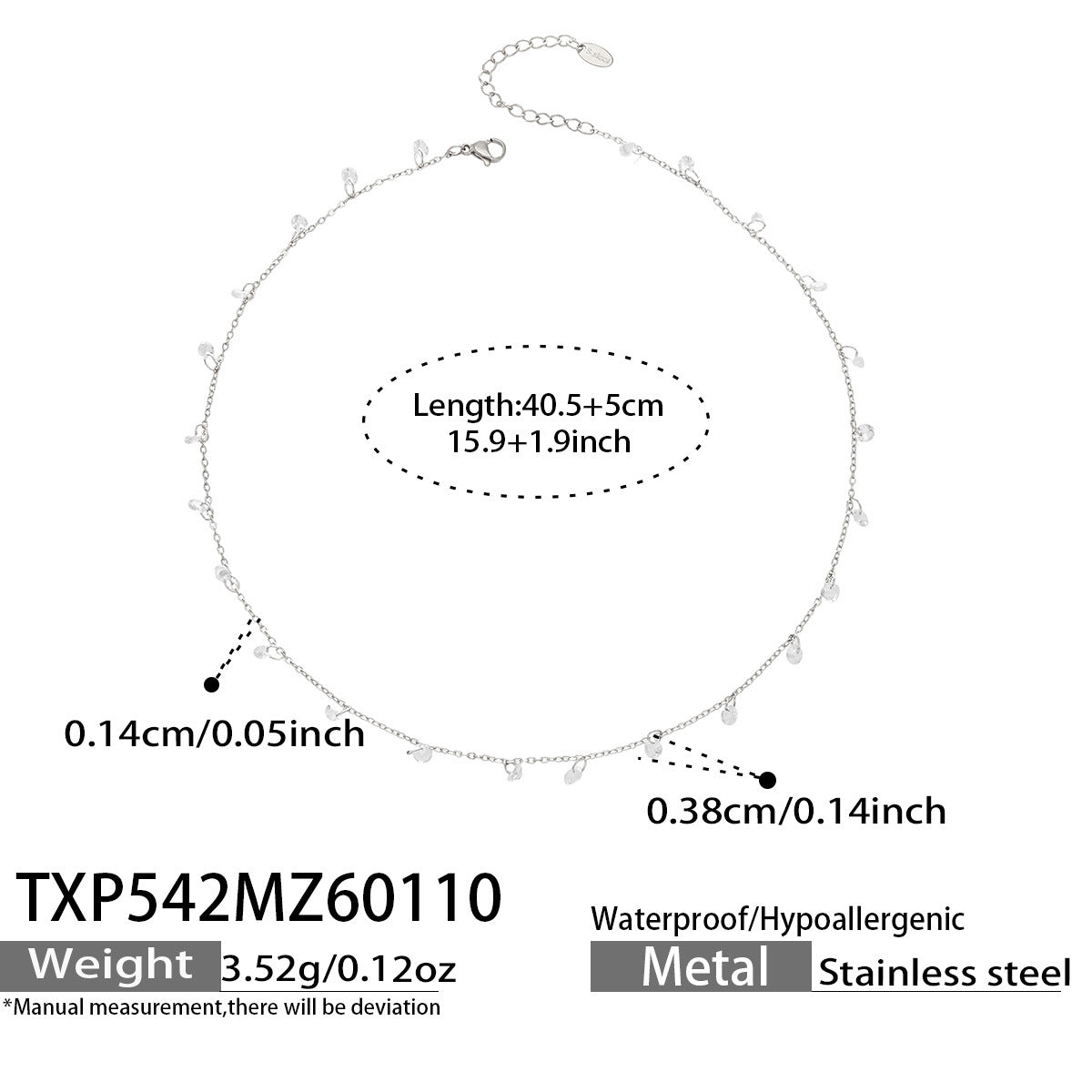 316L Stainless Steel Delicate Zircon Tassel Layering Bracelet & Choker Necklace - Image 10