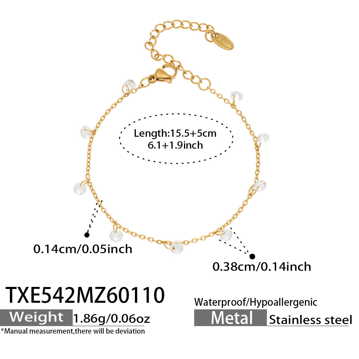 316L Stainless Steel Delicate Zircon Tassel Layering Bracelet & Choker Necklace - Image 11