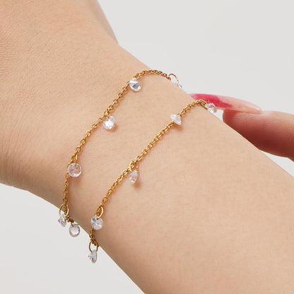 316L Stainless Steel Delicate Zircon Tassel Layering Bracelet & Choker Necklace - Image 12