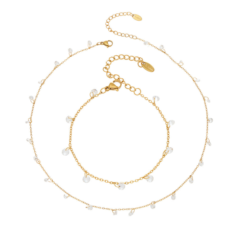 316L Stainless Steel Delicate Zircon Tassel Layering Bracelet & Choker Necklace - Image 13