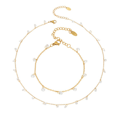 316L Stainless Steel Delicate Zircon Tassel Layering Bracelet & Choker Necklace - Image 13