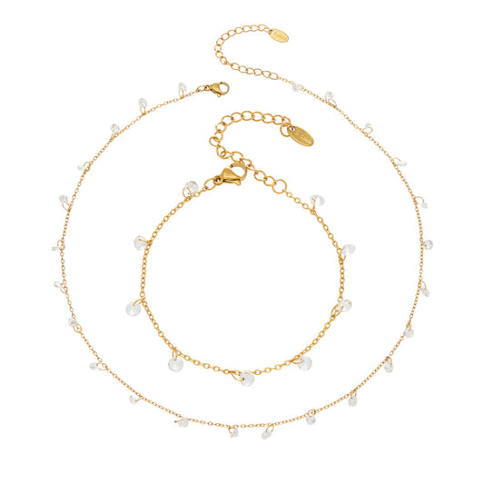 316L Stainless Steel Delicate Zircon Tassel Layering Bracelet & Choker Necklace - Image 13