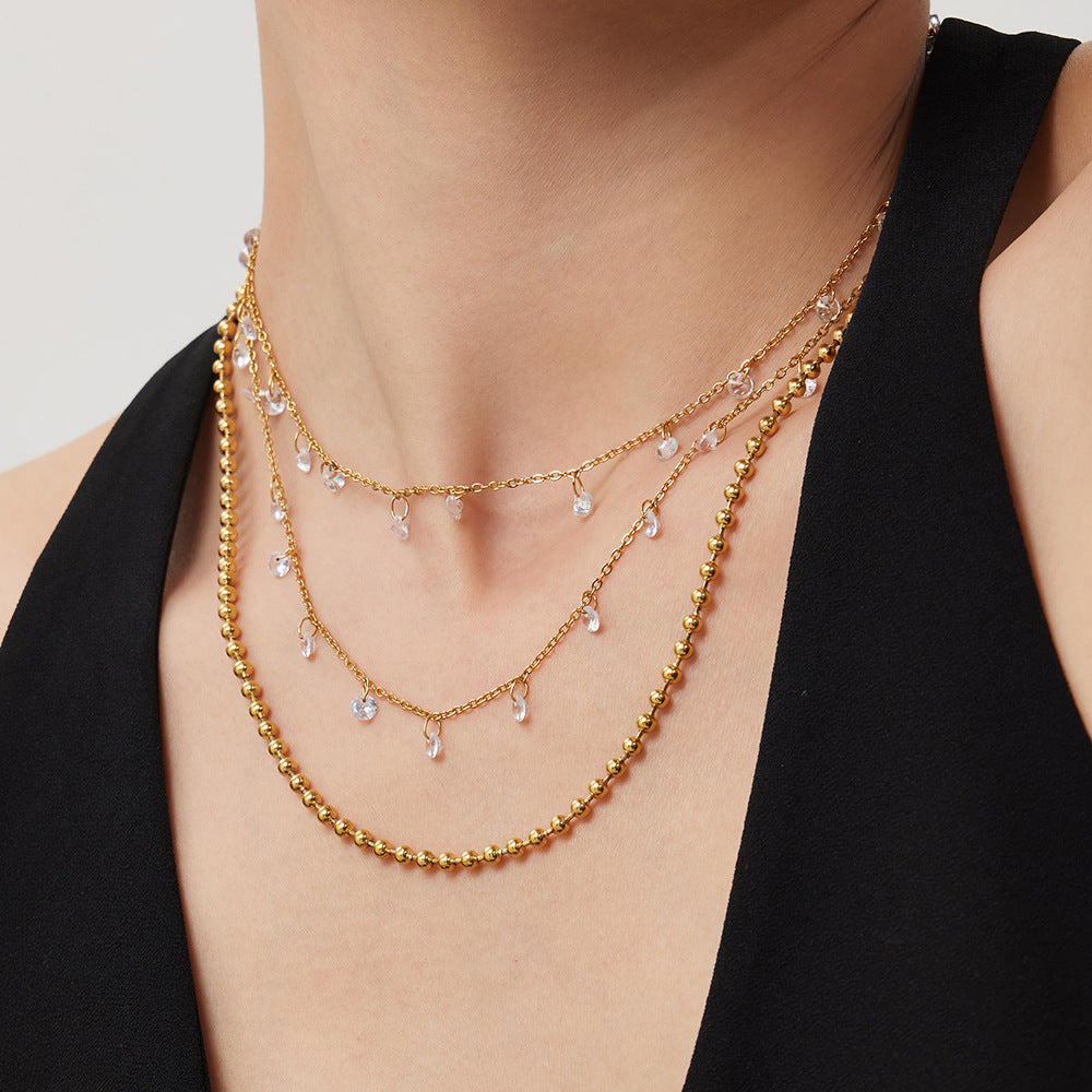 316L Stainless Steel Delicate Zircon Tassel Layering Bracelet & Choker Necklace - Image 2