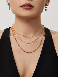 316L Stainless Steel Delicate Zircon Tassel Layering Bracelet & Choker Necklace - Image 3