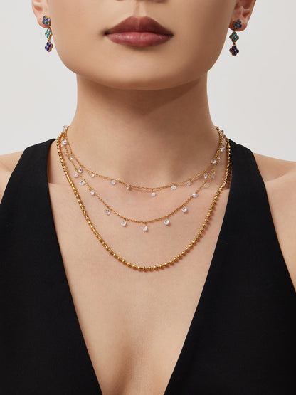 316L Stainless Steel Delicate Zircon Tassel Layering Bracelet & Choker Necklace - Image 3