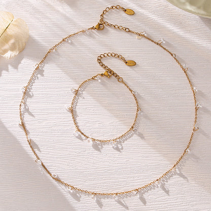 316L Stainless Steel Delicate Zircon Tassel Layering Bracelet & Choker Necklace - Image 4