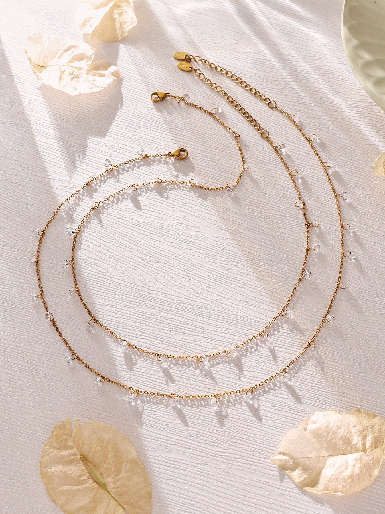 316L Stainless Steel Delicate Zircon Tassel Layering Bracelet & Choker Necklace - Image 5