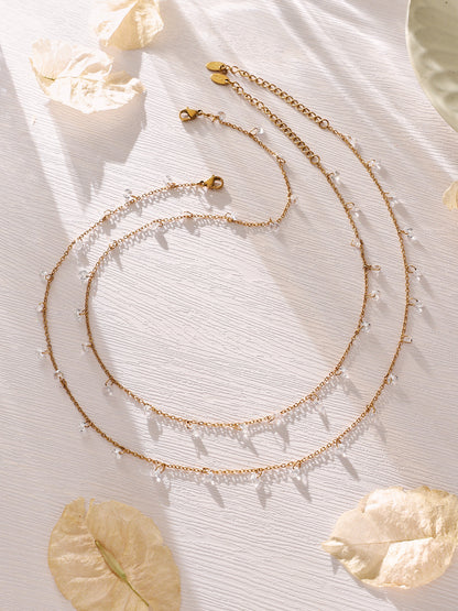 316L Stainless Steel Delicate Zircon Tassel Layering Bracelet & Choker Necklace - Image 5