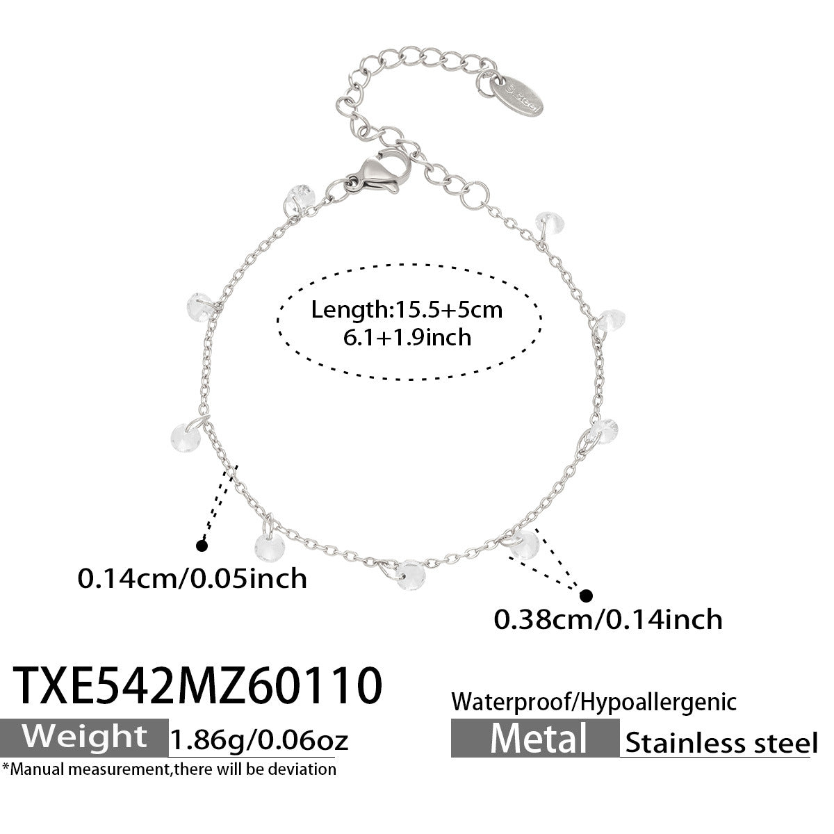 316L Stainless Steel Delicate Zircon Tassel Layering Bracelet & Choker Necklace - Image 6