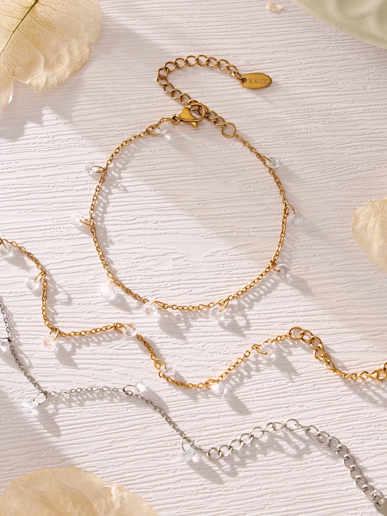 316L Stainless Steel Delicate Zircon Tassel Layering Bracelet & Choker Necklace - Image 7