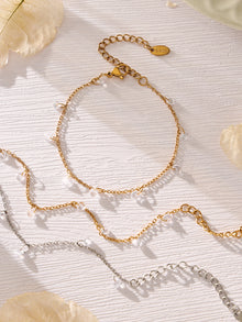 316L Stainless Steel Delicate Zircon Tassel Layering Bracelet & Choker Necklace - Image 7