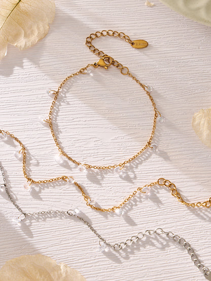 316L Stainless Steel Delicate Zircon Tassel Layering Bracelet & Choker Necklace - Image 7