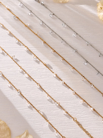 316L Stainless Steel Delicate Zircon Tassel Layering Bracelet & Choker Necklace - Image 8