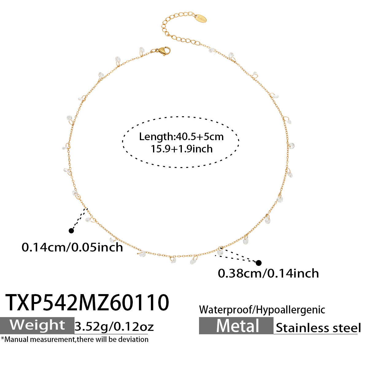 316L Stainless Steel Delicate Zircon Tassel Layering Bracelet & Choker Necklace - Image 9