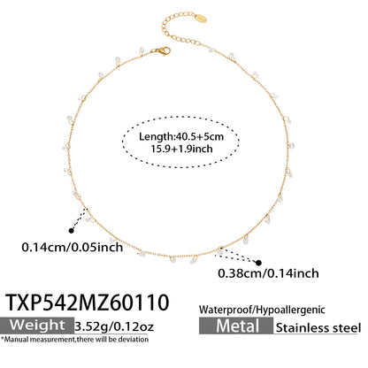 316L Stainless Steel Delicate Zircon Tassel Layering Bracelet & Choker Necklace - Image 9