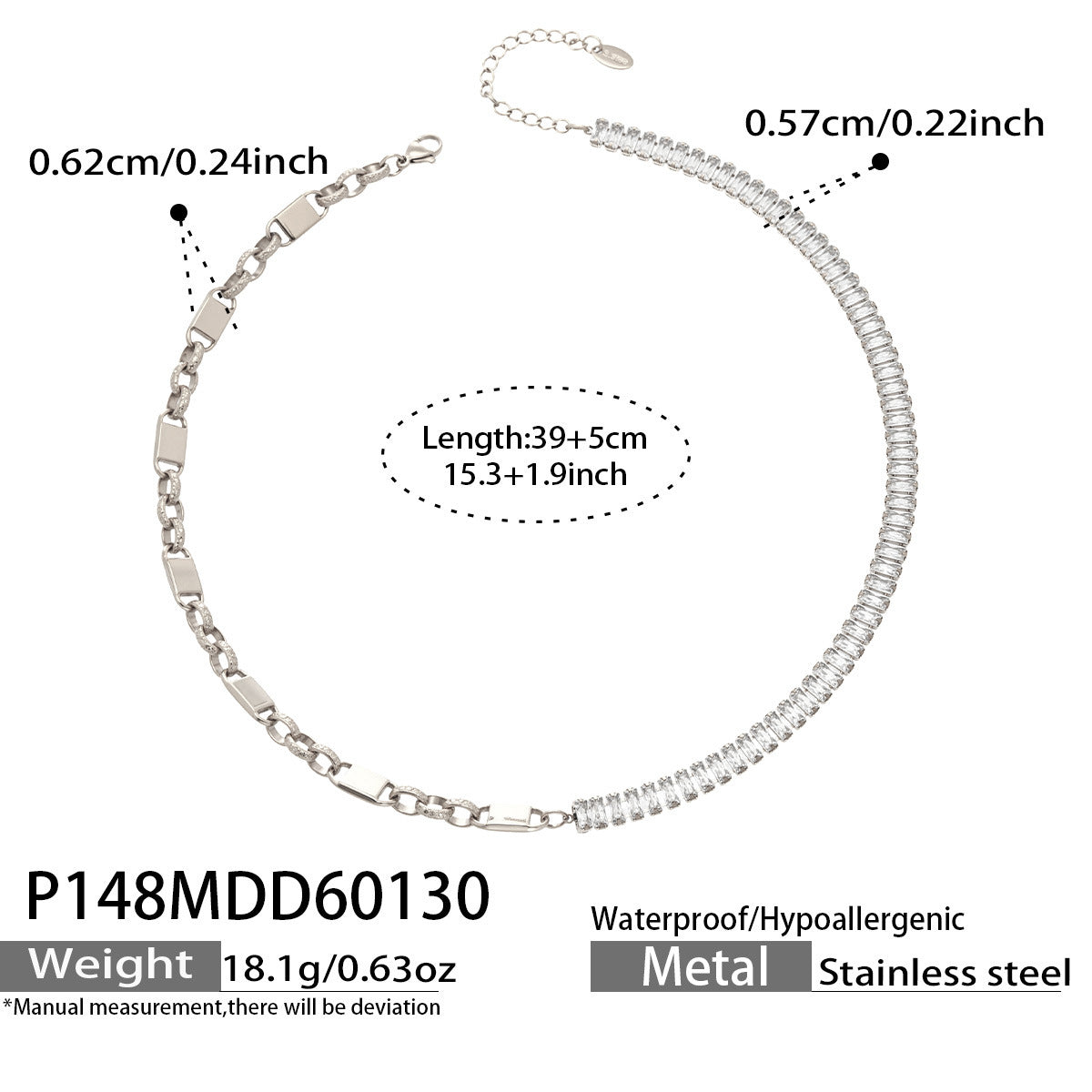 316L Stainless Steel Designer Zircon Link Chain Necklace - Image 1