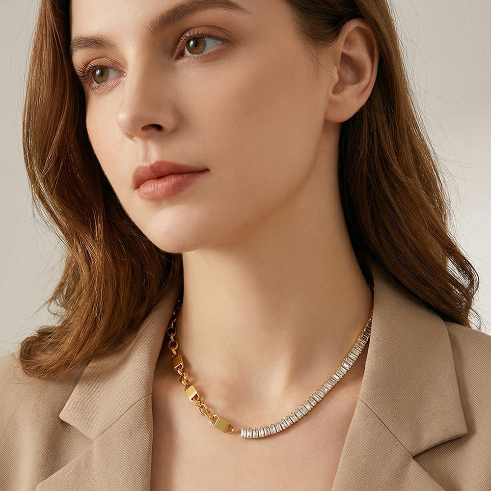 316L Stainless Steel Designer Zircon Link Chain Necklace - Image 5