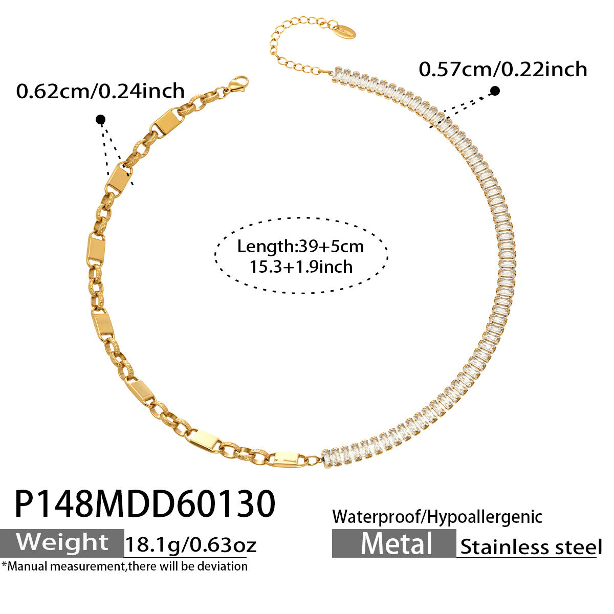 316L Stainless Steel Designer Zircon Link Chain Necklace - Image 6
