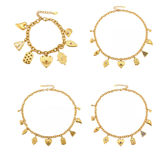 316L Stainless Steel DIY Heart & Geometric Multi-Element Necklace & Bracelet - Image 3