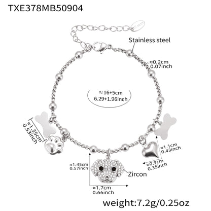 316L Stainless Steel Dog Zircon Pave Bone Multi-Pendant Jewelry Set - Image 11