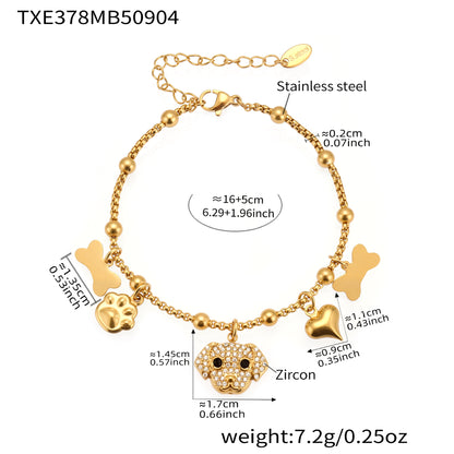 316L Stainless Steel Dog Zircon Pave Bone Multi-Pendant Jewelry Set - Image 12