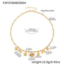 Product dimension sheet for the 18K gold plated dog multi-pendant necklace, adjustable chain length.